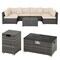9 Piece Mix Grey Rattan Outdoor Sectional Sofa with Beige Cushions and Fire Table